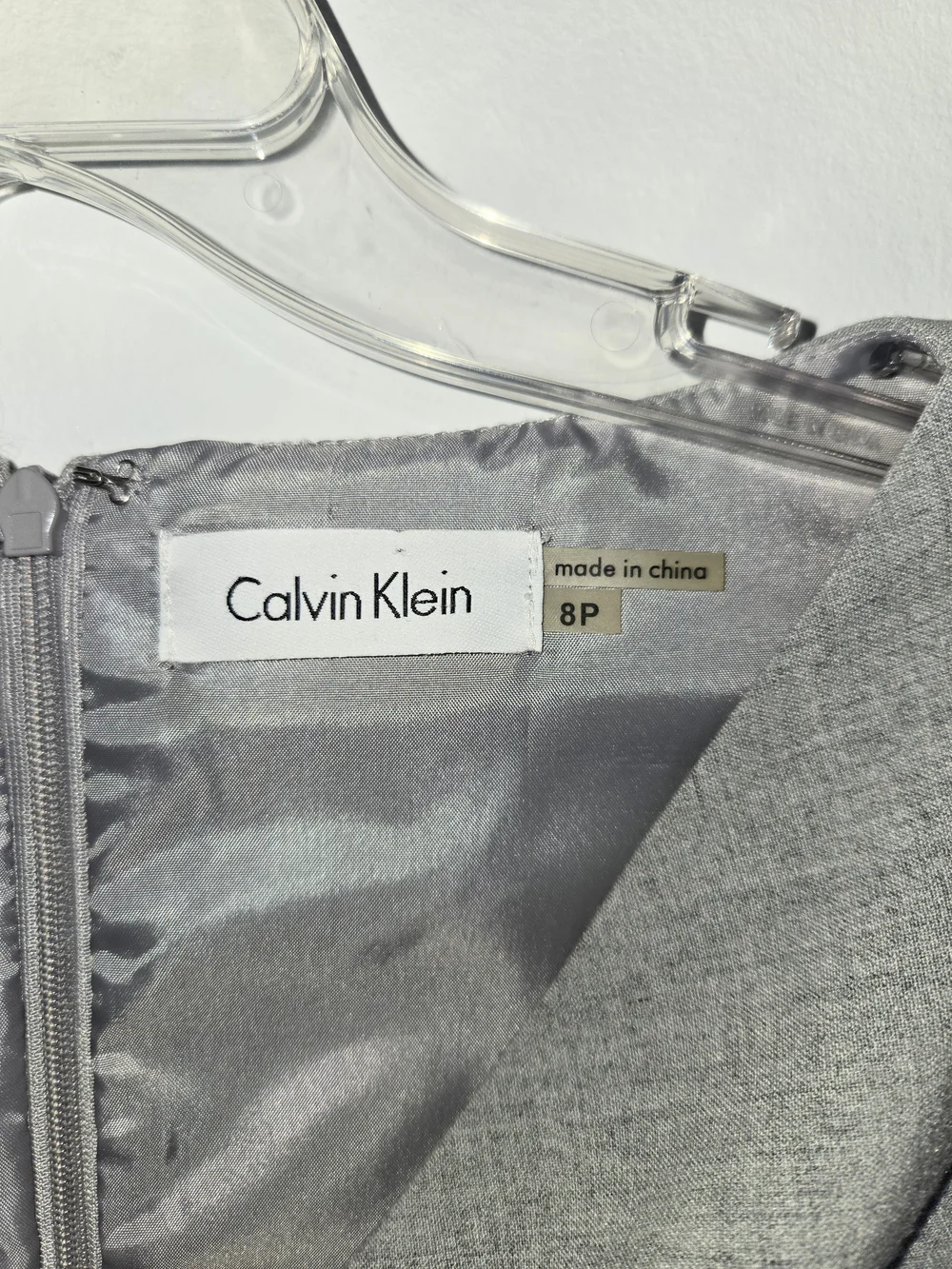 Calvin Klein Taylored Light Gray Cowl-Neck Cap Sleeve Shealth Midi Dress 8P